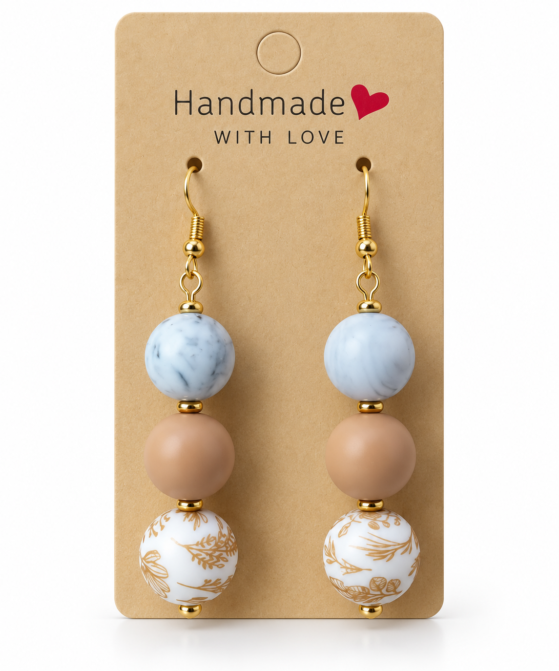 Marble & Tan Floral Drop Earrings