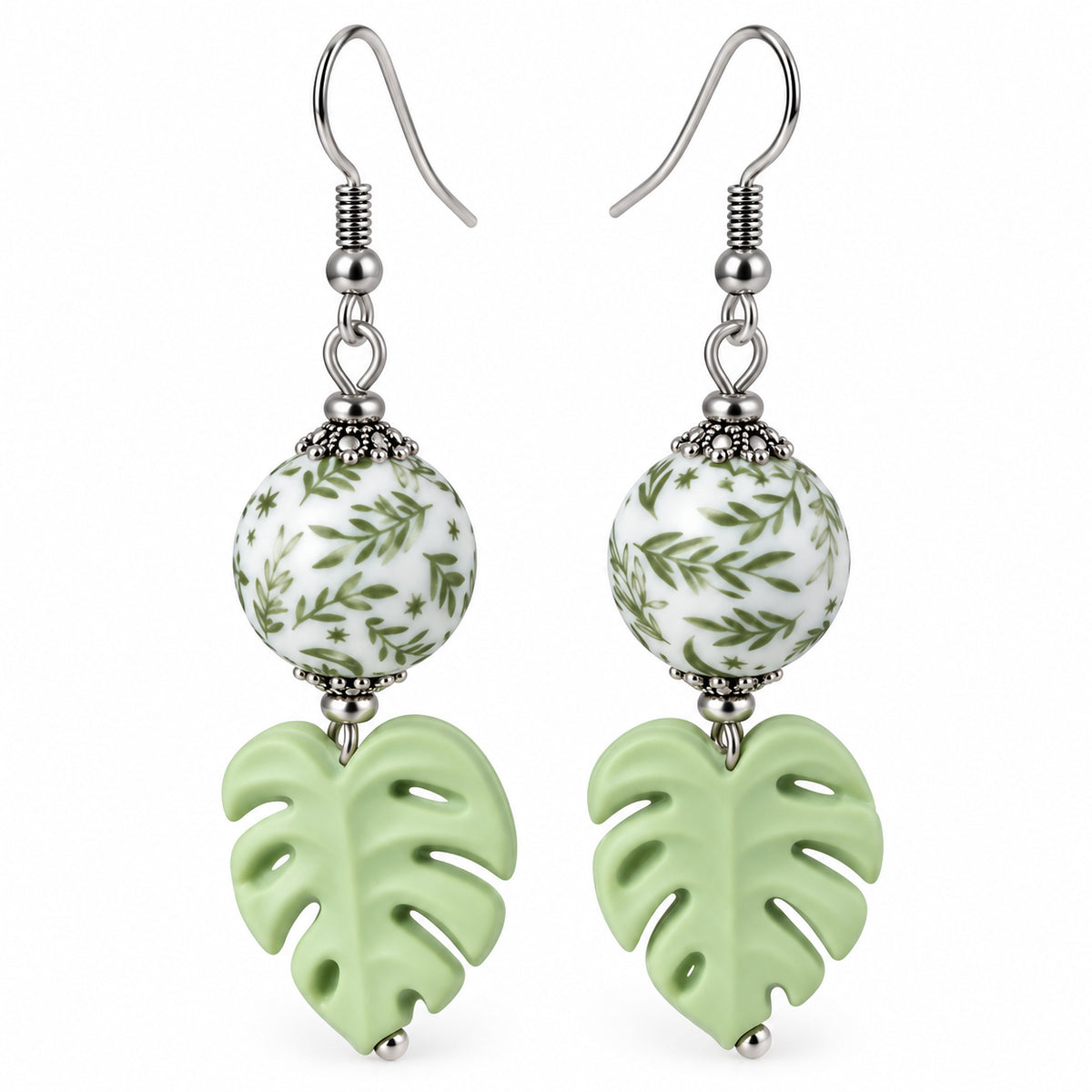 Green Jungle Leaf Handmade Earrings