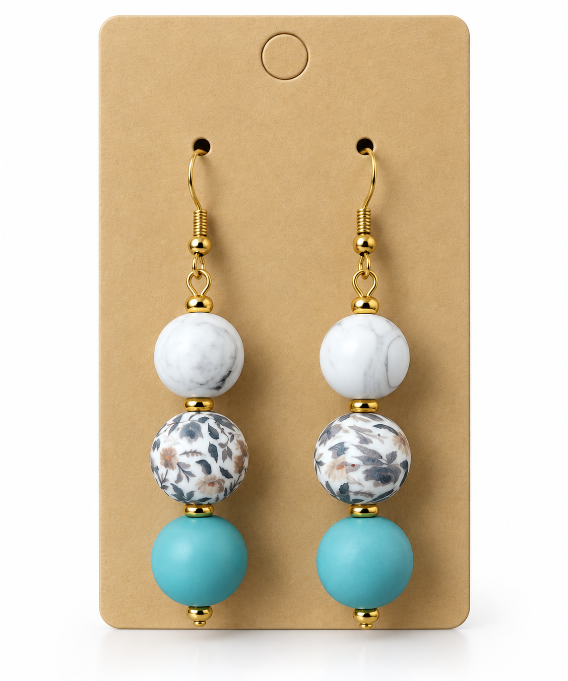 Marble, Wildflower & Teal Handmade Drop Earrings