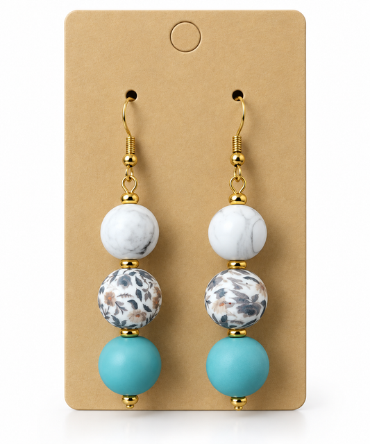 Marble, Wildflower & Teal Handmade Drop Earrings