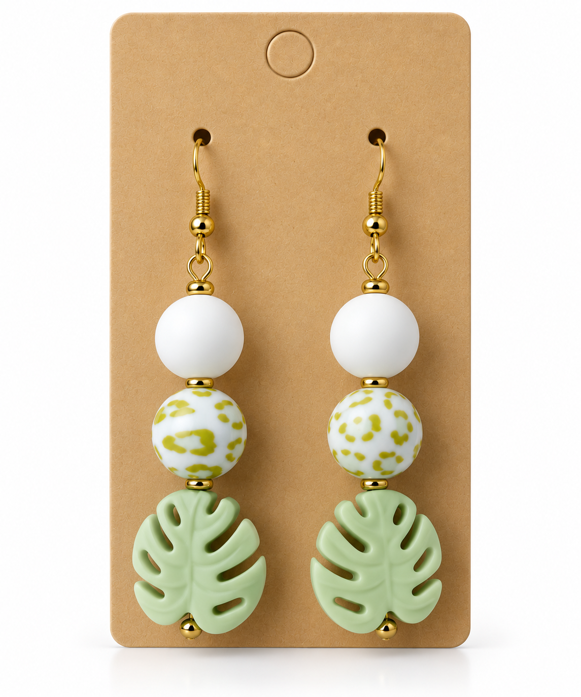 Monstera Leaf & Leopard Spot Handmade Drop Earrings