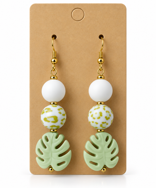 Monstera Leaf & Leopard Spot Handmade Drop Earrings