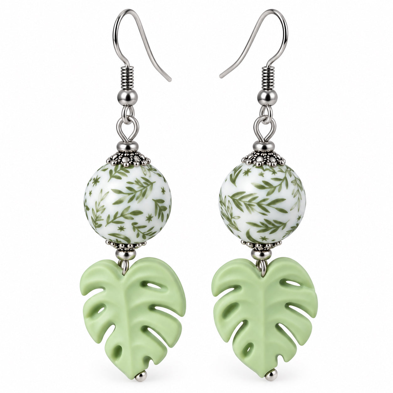 Green Jungle Leaf Handmade Earrings
