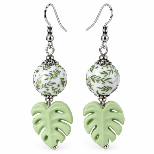 Green Jungle Leaf Handmade Earrings